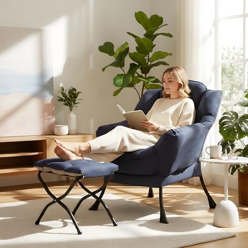 Furlide Lazy Chair with Ottoman, Modern Lounge Chair with Lumbar Pillow, Acce...