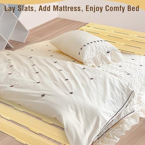 Japanese Tatami Mat Floor Bed, Knotless Solid Wood, Roll-Up Slatted, Bed Plat...