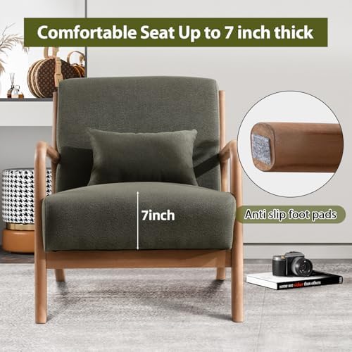 INZOY Mid Century Modern Accent Chair with Wood Frame, Upholstered Living Roo...