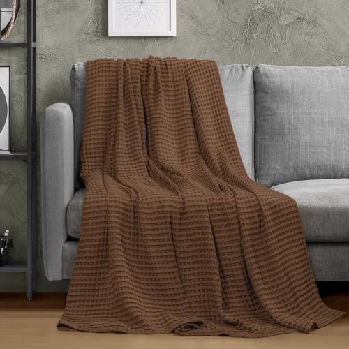 Utopia Bedding 100% Cotton Waffle Blanket Queen Size Brown, 90x90 Inch