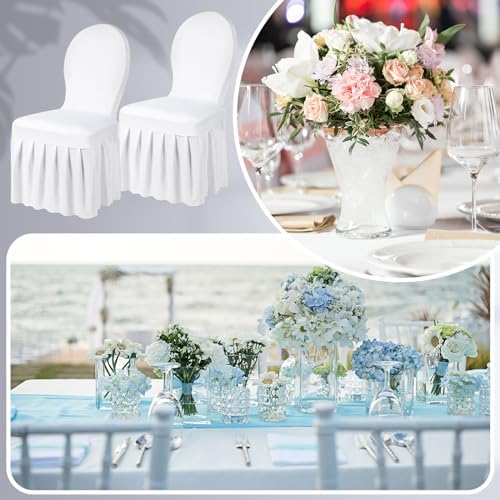 Oudain 30 Pcs White Spandex Chair Covers with Skirt for Dining Wedding