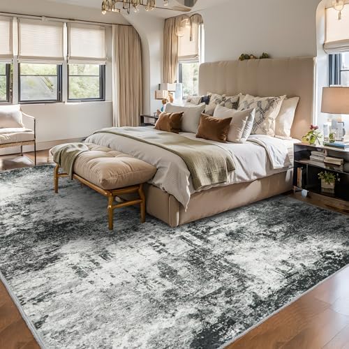 RUUGME 9x12 Abstract Area Rug: Large Non Slip Living Room Rugs Dark Grey