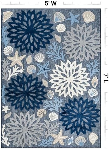 Rugshop Coastal High-Low Textured Floral Indoor Outdoor Rug Navy 5' x 7'