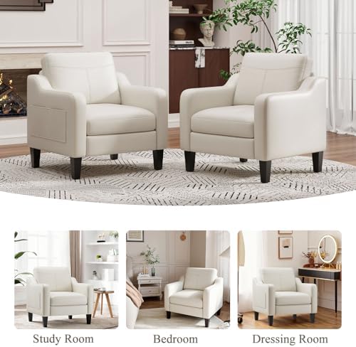 MALOL PU Leather Accent Chair Set of 2, Mid-Century Modern Living Room Armcha...