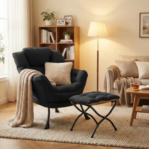 ComfyCorner Lazy Chair with Foldable Ottoman, Modern Accent Chair