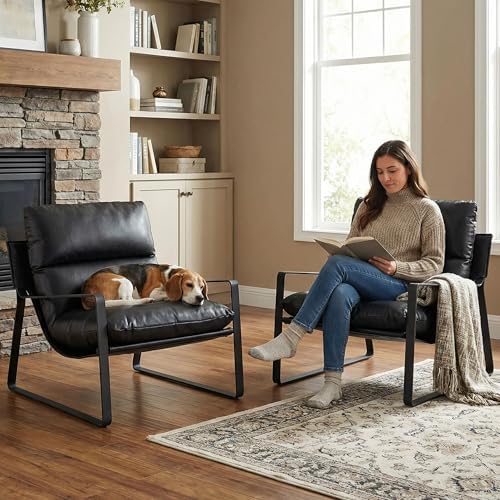 LukeAlon Modern PU Leather Accent Armchair, Black