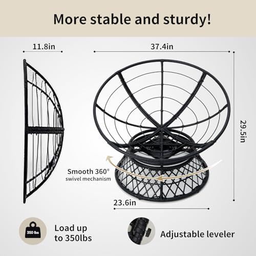 360° Swivel Papasan Chair - 350lbs Capacity Indoor/Outdoor Wicker Lounge Chai...