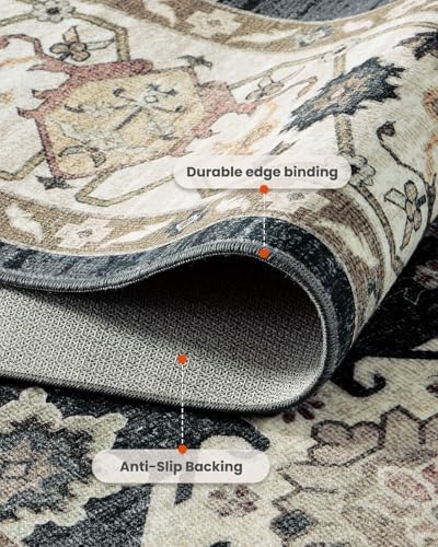 Amada Vintage Washable Area Rug,9'x12',Black/Brown