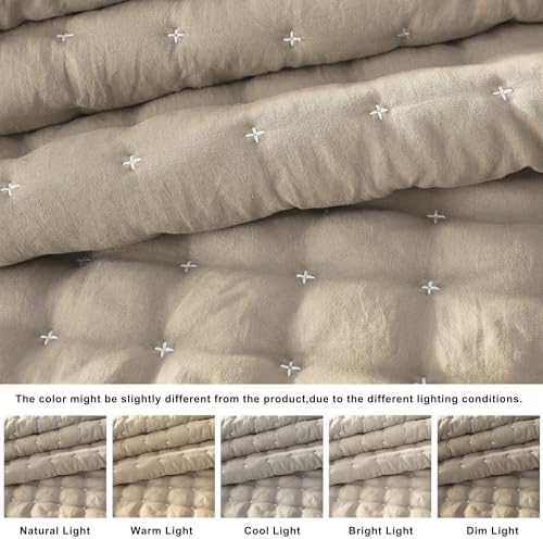 WDCOZY Cloud Soft Quilt Set, Queen Size, Beige, 3 Pieces 90x90 inches