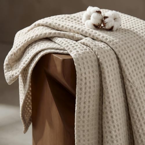 Bedsure Lightweight 100% Cotton Waffle Blanket, Queen, Linen