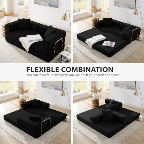 4-in-1 Folding Convertible Sofa Bed, 78 Inch Boneless Couch with Fixed-Shape ...