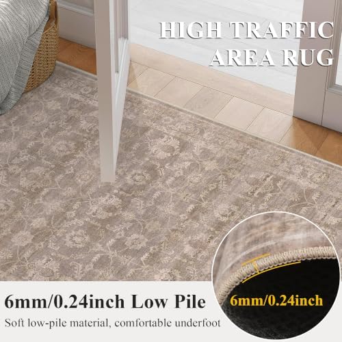 Living Room Washable 8x10 Area Rug Soft Boho Large Carpet Light Taupe