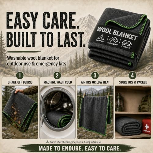 JMR Wool Camping Blanket, Fire Retardant Military Throw, Grey (62x84)