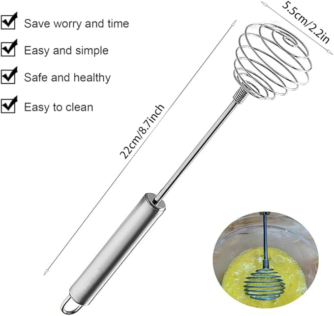 Stainless Steel Spring Coil Whisk Set 2 Pack, Wire Whip Egg Beater, Kitchen - Image 2