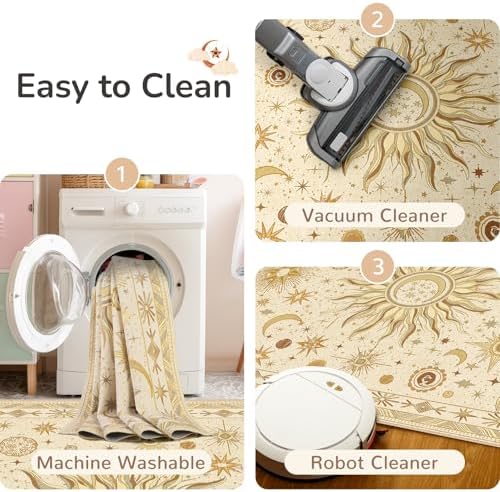 Vacuum-Friendly, 5x7 Washable Area Rug, Beige Camel Brown