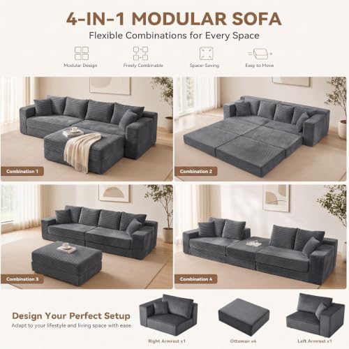 106'' Convertible Futon Sofa Bed, Boneless Couch for Living Room, Grey