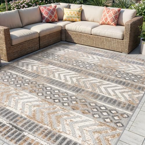 Rugshop Tribal Stripe Indoor/Outdoor Area Rug, Beige, 5' x 7'