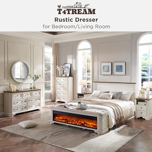T4TREAM Farmhouse 5 Drawers Dresser for Bedroom, 48" Tall Wood Rustic Ch...