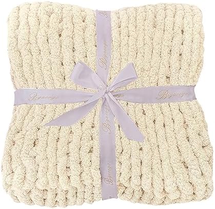 Bigacogo Chunky Knit Throw Blanket for Couch, 40x60 inches, Beige