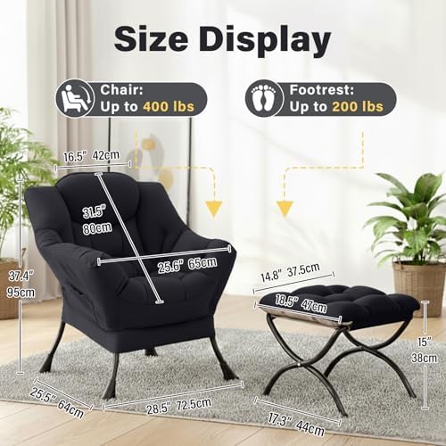 Lazy Chair with Ottoman,Comfy Accent Living Room Chair with Footrest Set