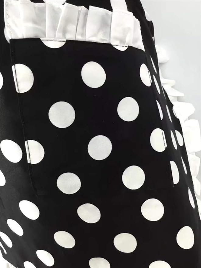 Hyzrz Cute Apron Retro Black Polka Dot Retro Ruffle Side Vintage Cooking Aprons - Image 5