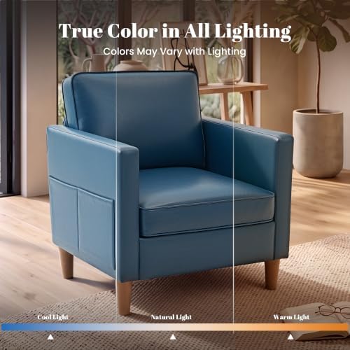 Faux Leather Accent Chair Mid Century Modern Armchair for Living Room
