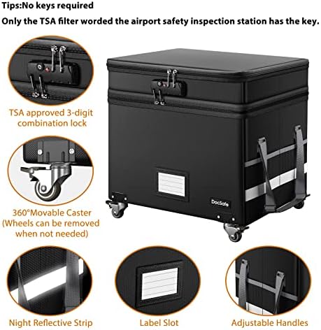 DocSafe Fireproof Document Box with Lock,2-Layer File Box with Wheels,Collaps...