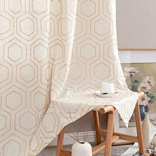 jinchan Yellow Boho Window Curtains 84 Inch Length 2 Panels Set Linen Texture...