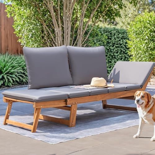 Devoko Outdoor Couch Acacia Wood Outdoor Sofa Balcony Furniture (Grey)