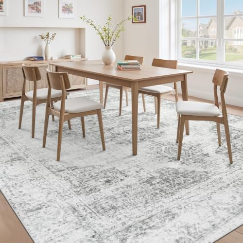 Gent drizz 8x10 Area Rugs for Living Room, Gray Washable Rugs Vintage