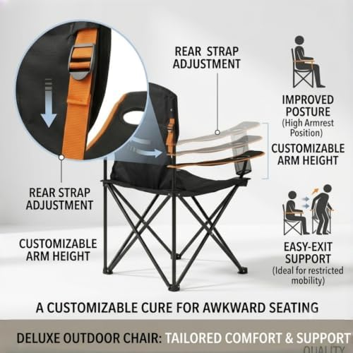 EMERIT 2-Pack Folding Camping Chair, Diamond-Quilted & Adjustable Armrest