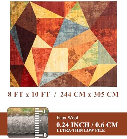 YIHOUSE Brown Area Rug 8x10,Geometric Burnt Orange Area Rug Non Slip,Farmhous...