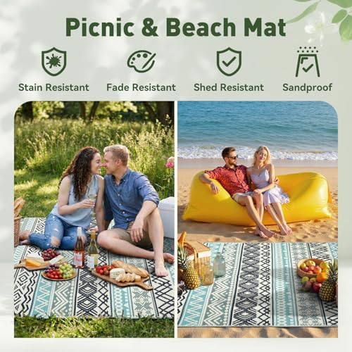 MontVoo Outdoor Rug Carpet 8x10 Waterproof-Patio Rug Mat Reversible RV Campin...