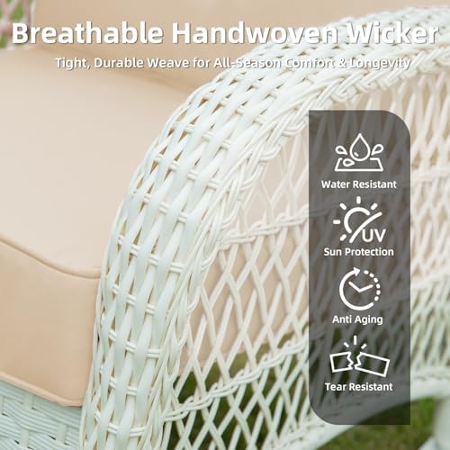 VIVIJASON Outdoor Wicker Rocking Chair, Patio Rattan Rocker Chair with Cushio...