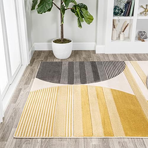 JONATHAN Y Striped Circles Gray/Yellow/Cream Indoor Area Rug 8X10 ft, Nicky G...