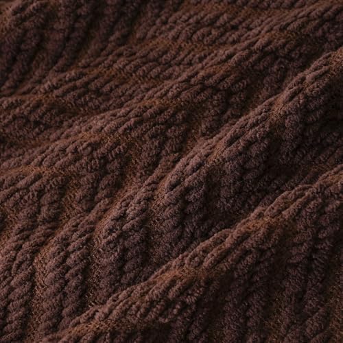 BATTILO HOME Dark Brown Throw Blanket for Couch, Knitted Brown Throw 50'&...