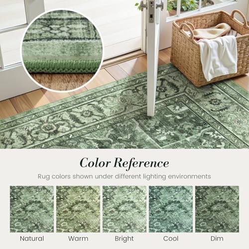 Sage Green 9x12 Area Rug for Living Room, Vintage Boho Large Carpet