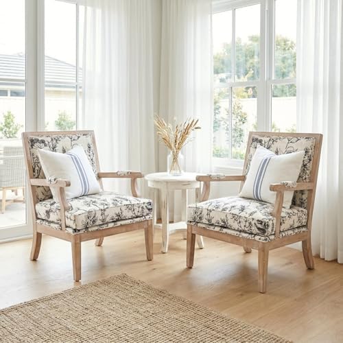 Modern Farmhouse Accent Chair, Wide Linen Upholstered Living Room Chair with ...