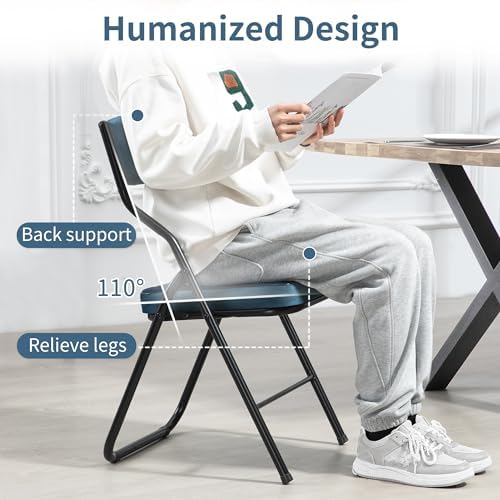 HOMEFUN Padded Folding Chairs, Dining Chair with Cushion, Bule, 4 Pack