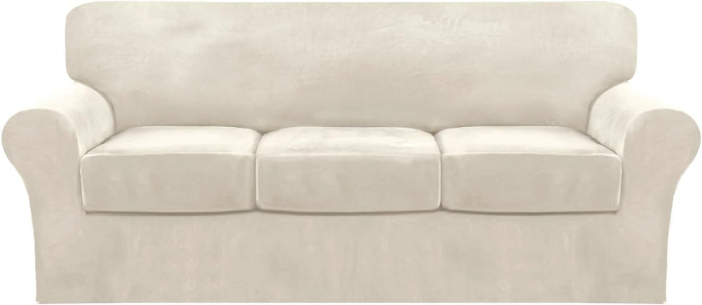 FantasDecor 4 Piece Sofa Velvet Couch Covers for 3 Cushion Stretch Slipcover ...