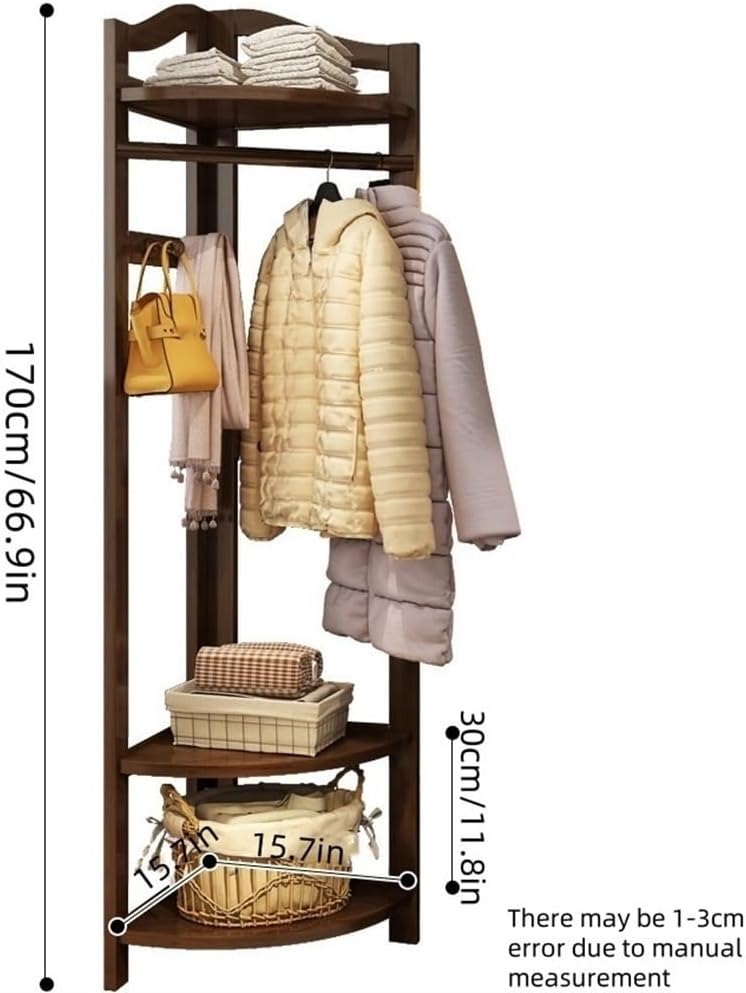 Wooden Corner Clothes Rack, Freestanding Coat Rack(White) | Clothing Rack wit...