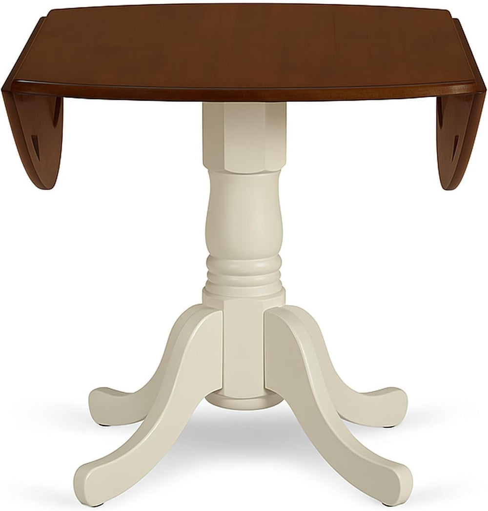 CARTESIAN Round Drop Leaf Dining Table, Walnut and White, Solid Wood, 42 Inch...
