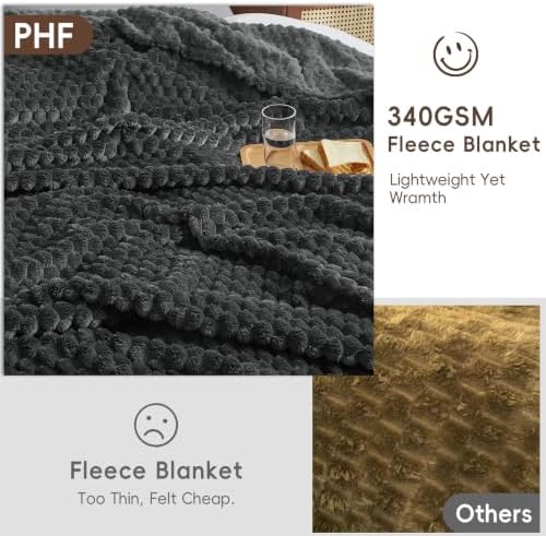 PHF Soft Cozy Fleece Blanket King, 340GSM Lightweight Warmth, Dark Grey