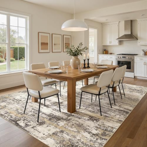 5x7 Area Rugs Living Room Abstract Washable Rug, Gold Brown