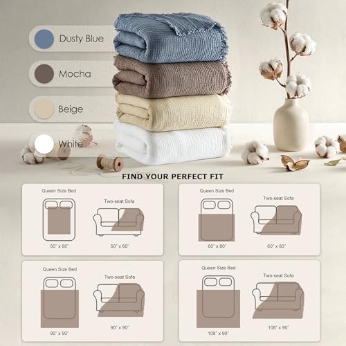 WDCOZY 100% Cotton Muslin Blanket King Size 4-Layer for Bed Breathable Lightw...