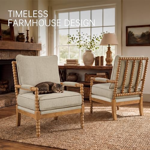Morden Fort Spindle Accent Chair, Solid Wood Frame, Mid Century Modern Spindl...