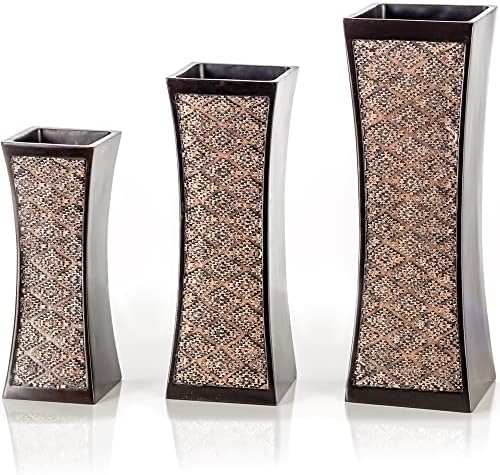 Creative Scents Dublin Brown Vases for Decor Centerpieces - Set of 3 Flower V...