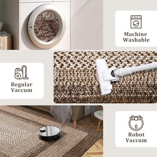 RUGSREAL 8x10 Washable Area Rug for Living Room with Rubber Backing