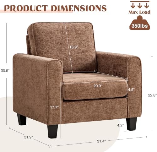 Chenille Accent Chair for Living Room, Mid Century Modern Reading Chair for B...