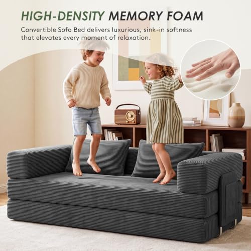78" 5-in-1 Convertible Futon Sofa Bed, Boneless Couch for Living Room